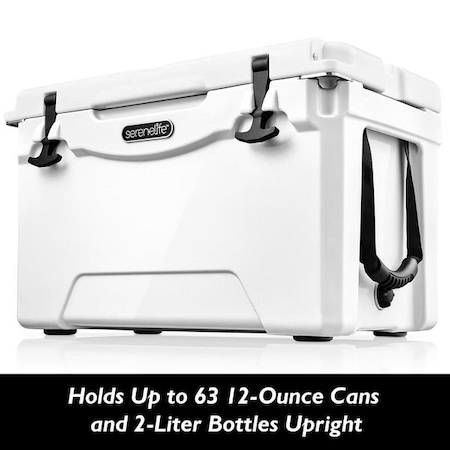 Serenelife Portable Cooler Box - Holds Up to 63 Cans, Keeps Ice Up to 5 Days, Heavy-Duty 75-Quart (White) SLCB75